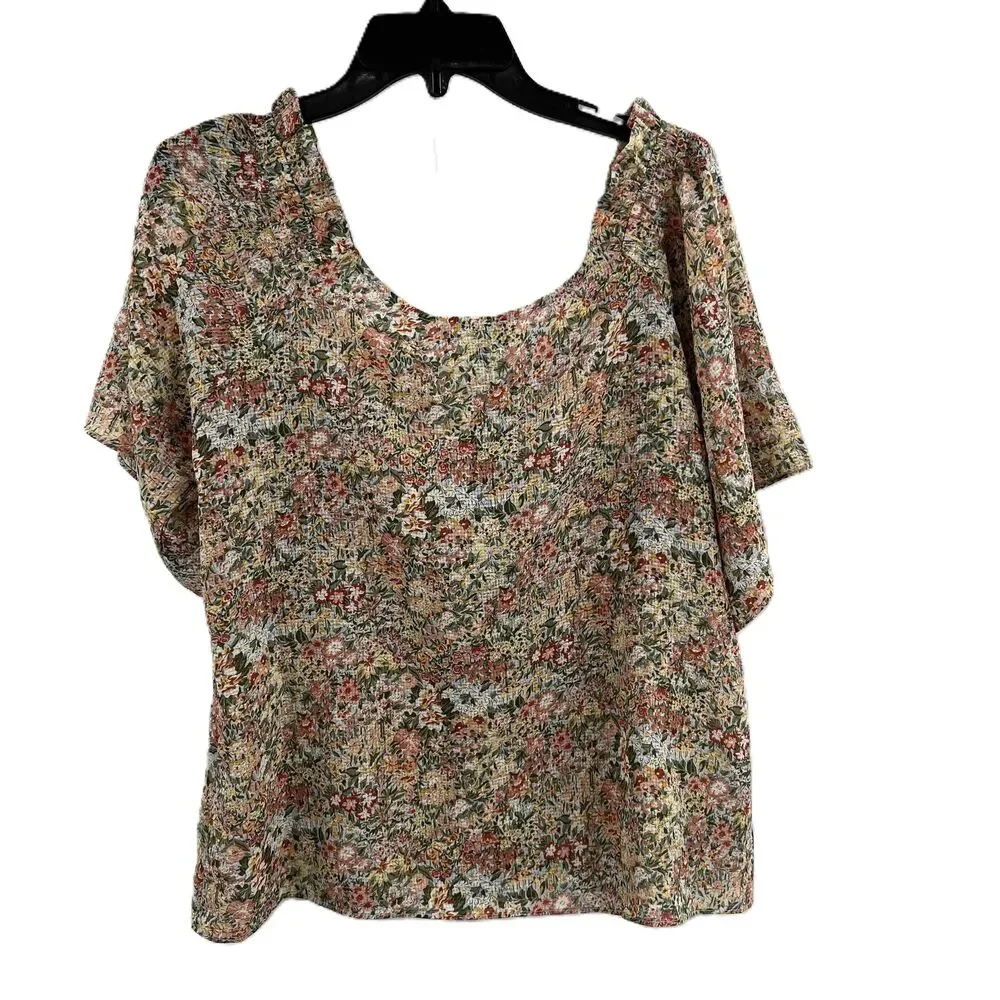 Lucy Paris Cream Pink Floral Sheer Tie Front Blouse Womens X Small‎ New